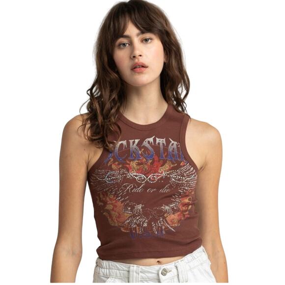 BDG Urban Outfitters Rockstar Diamond Brown Tank Top size XS - Picture 1 of 5